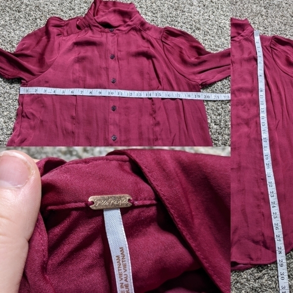 ✨3/$15 Free People red satin button up blouse S - Picture 6 of 9